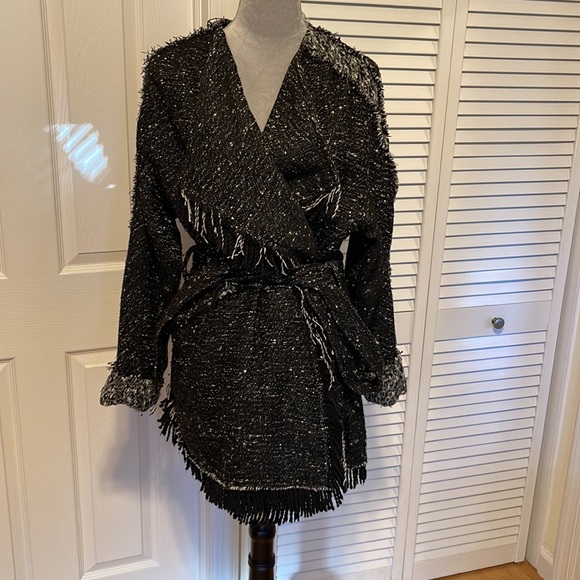 Free People Jackets & Blazers - Free People Wool Blend Fringe Wrap Blanket Coat XS